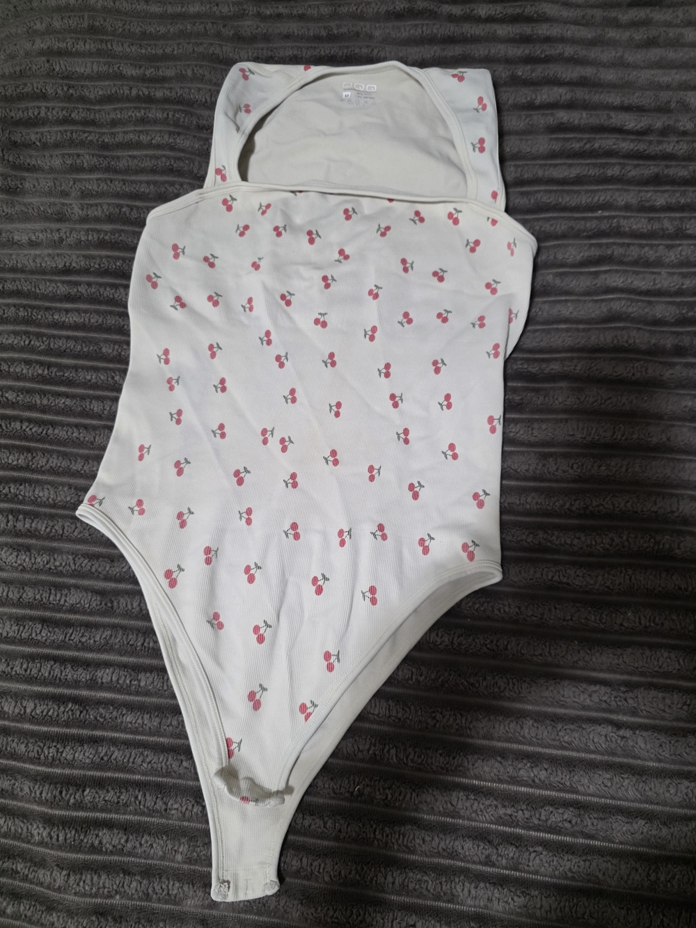 Women's Cream Bodysuit with Pink Cherry Print